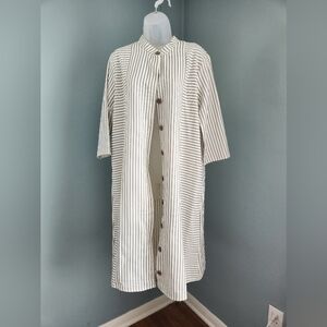 Striped Button-Front Midi Dress in White and Black